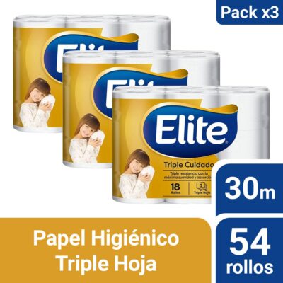 Pack 03 Papel Higiénico Elite Triple Cuidado 18 un 30 mts