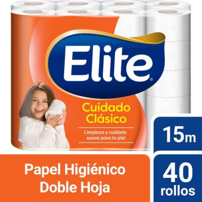 Papel Higiénico Elite Cuidado Clásico 40 un 15 mts