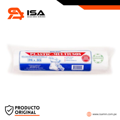 Bolsa Mecasa Biodegradable Blanca 26 Cm X 35 Cm Rollo X 200 Und