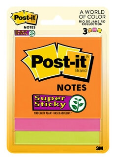 Notas Súper Adhesivas Post-it® Colección Río de Janeiro, 76 mm x 76 mm
