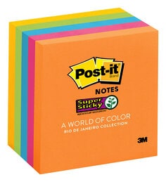 Notas Super Adhesivas Post-it®, Colección Rio de Janeiro, 7.6 cm x 7.6 cm, 5 Blocs/Paquete, 450 Hojas