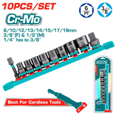 SET SOCKETS IMPACTO 10PCS CR-MO 6/PT 3/8PULG BLISTER INDUSTRIAL