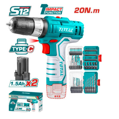 COMBO TALADRO TIPO C 20NM 2X1.5AH + SET BROCAS INDUSTRIAL