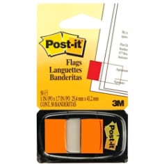 Banderitas Adhesivas Post-it®, Naranja Neón, 25.4 mm x 43.2 mm, 50 Banderitas/Paquete, 36 Paquetes/Caja