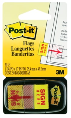 Banderitas Adhesivas Post-it®, Firme Aquí, 4,3 cm x 2,5 cm, 50 Unidades