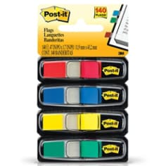 Banderitas Adhesivas Post-it®, Señaladores de Página, Colores Primarios, 1,2 x 4,3 cms, 4 Blocs/ Paquete, 35 Banderitas/ Bloc